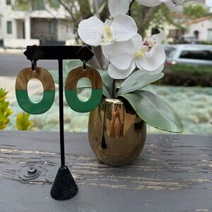 Green and brown buffalo horn lacquer earrings